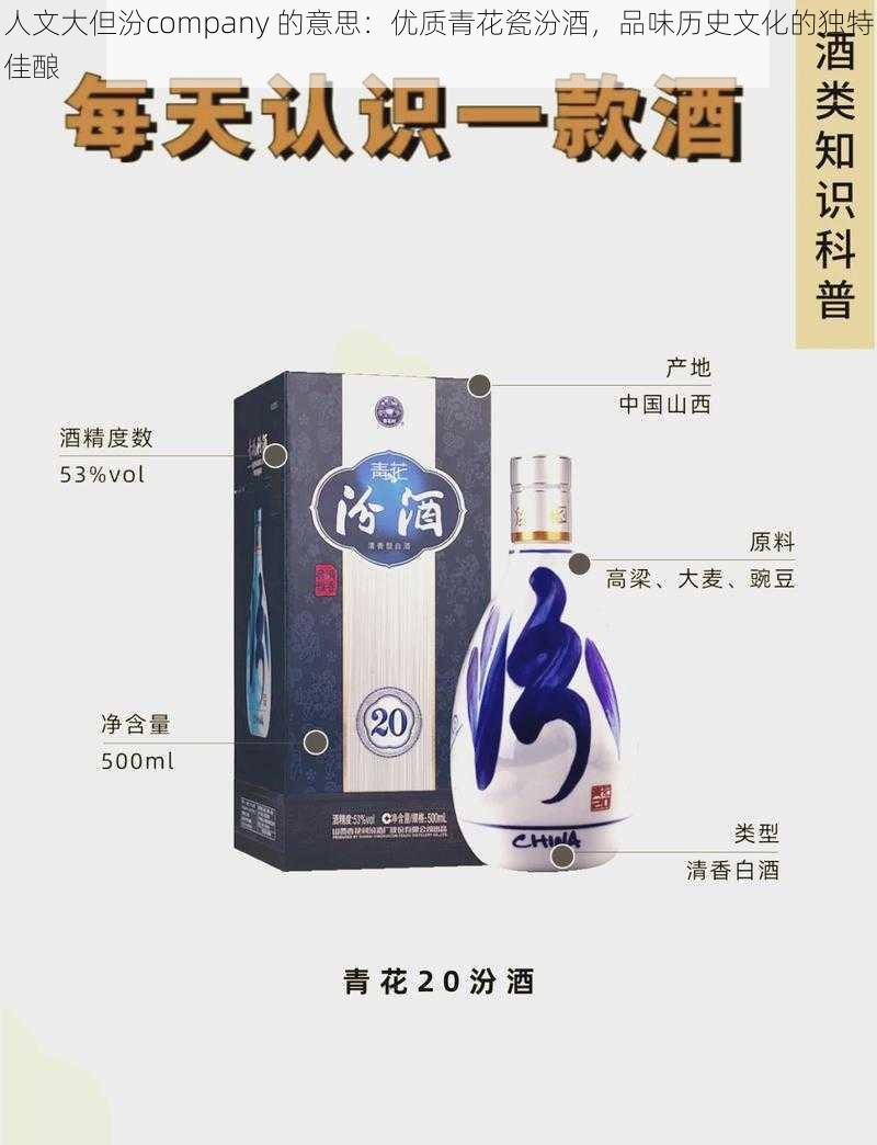 人文大但汾company 的意思：优质青花瓷汾酒，品味历史文化的独特佳酿