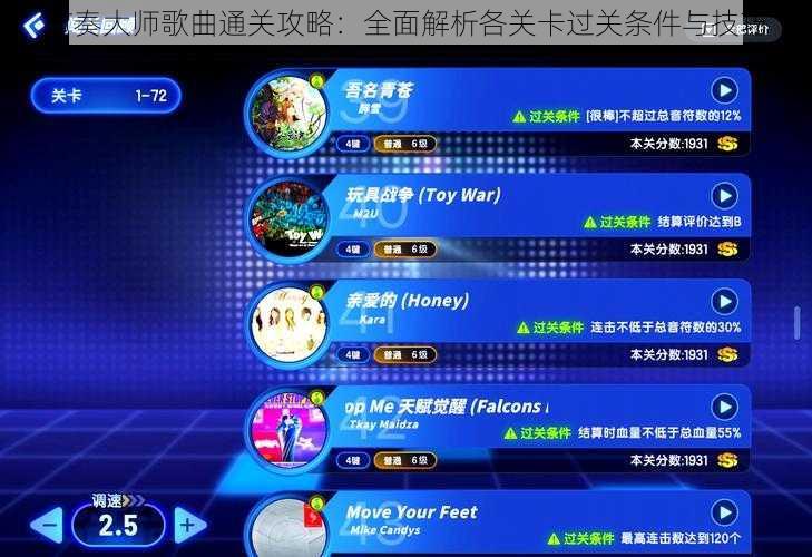 节奏大师歌曲通关攻略：全面解析各关卡过关条件与技巧